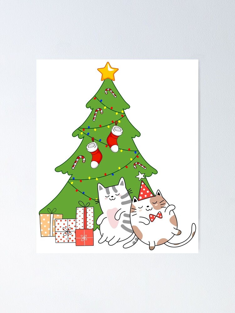 cat under christmas tree