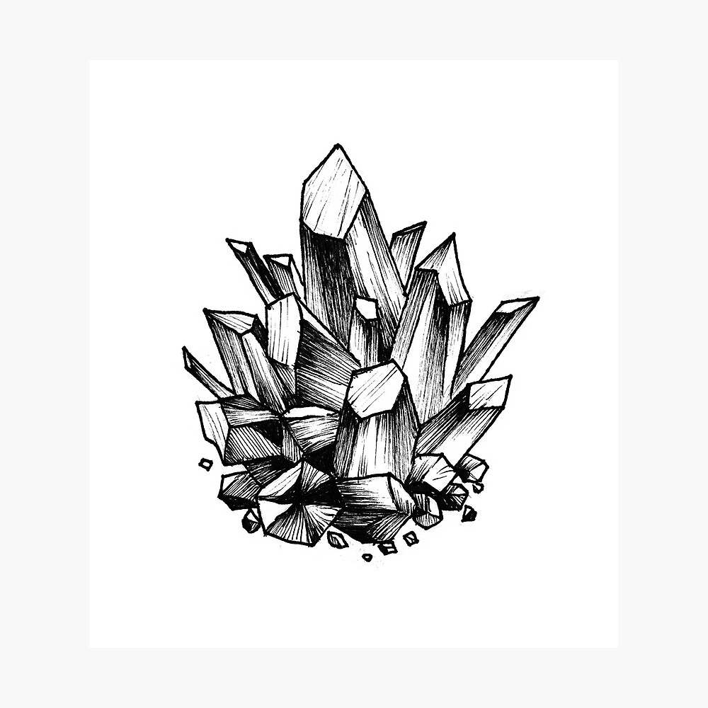 Crystal Cluster Illustration Drawing Lineart Poster By Catagon Redbubble