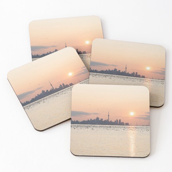 Item preview, Bird Flocks Sunup - Toronto Skyline with Thousands of Cormorants designed and sold by Georgia Mizuleva.