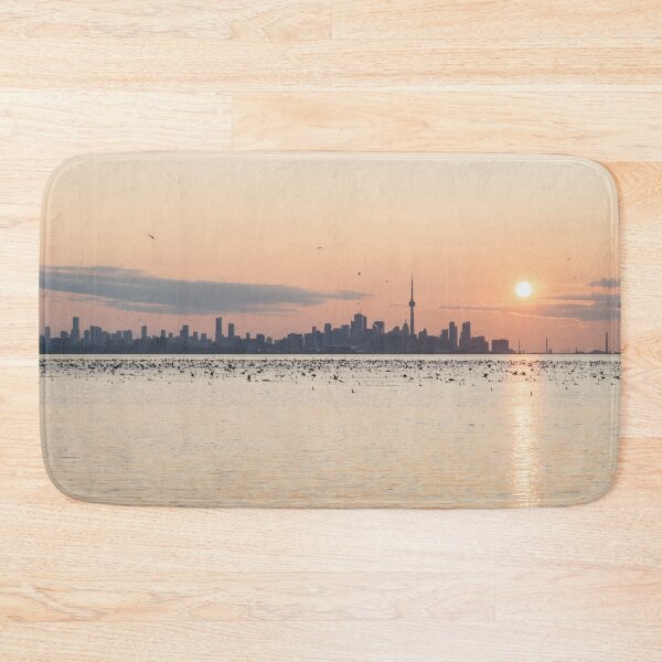 Item preview, Bird Flocks Sunup - Toronto Skyline with Thousands of Cormorants designed and sold by Georgia Mizuleva.