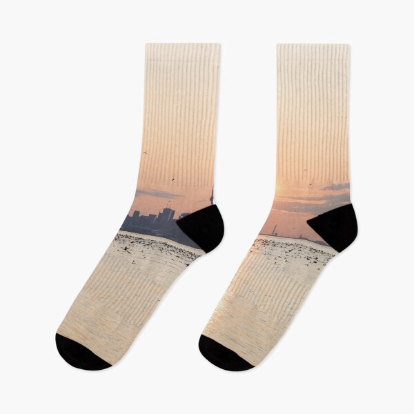 Item preview, Bird Flocks Sunup - Toronto Skyline with Thousands of Cormorants designed and sold by Georgia Mizuleva.