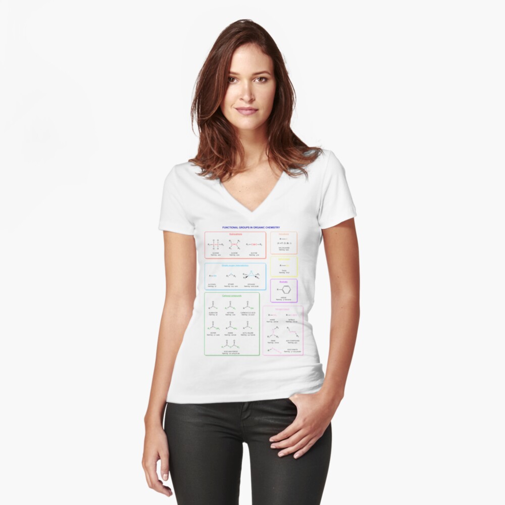 Functional groups in organic chemistry  are structural features distinguish one organic molecule from another Fitted V-Neck T-Shirt