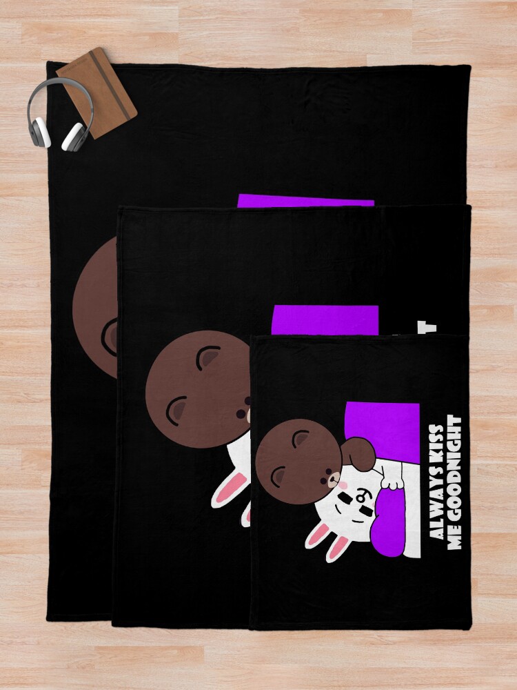 Alternate view of Cute brown bear cony bunny rabbit goodnight kiss Throw Blanket