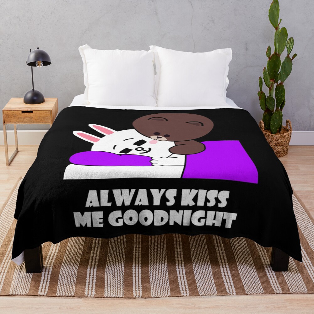 Cute brown bear cony bunny rabbit goodnight kiss Throw Blanket