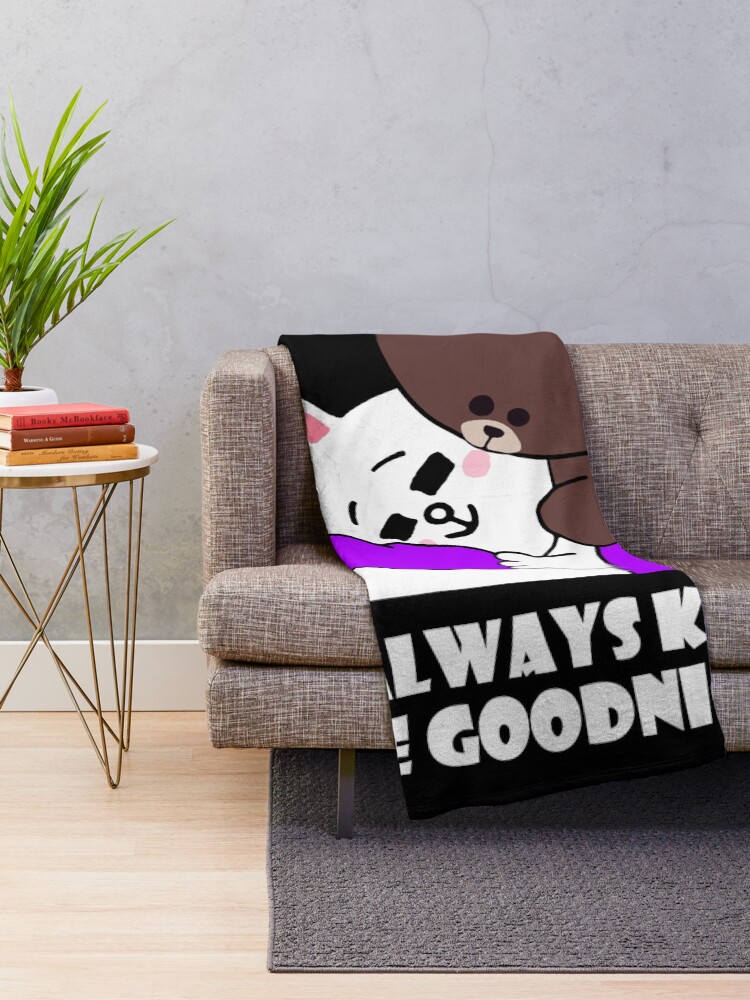Alternate view of Cute brown bear cony bunny rabbit goodnight kiss Throw Blanket