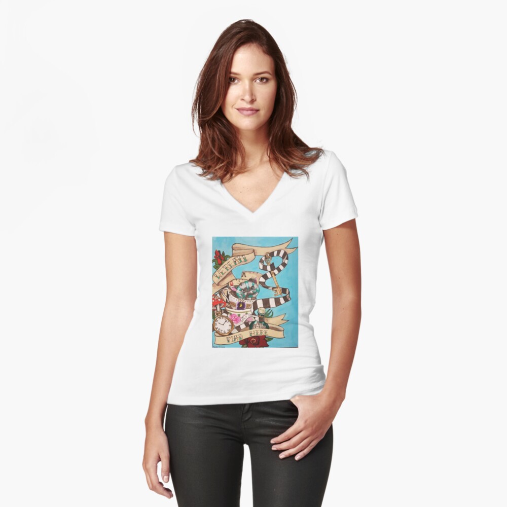 Were All Mad Here (Alice's Adventures in Wonderland) Fitted V-Neck T-Shirt