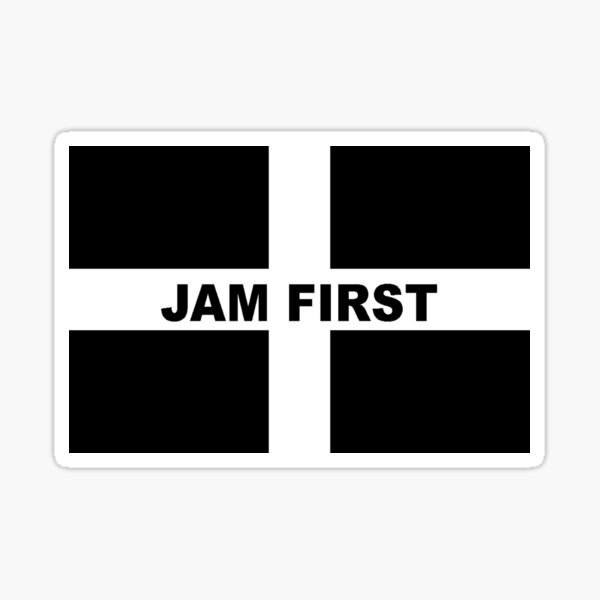 Cornwall Jam First - Kernow Saint Piran's Cornish Flag T-Shirt, Poster, Mask, Sticker, Print etc Sticker