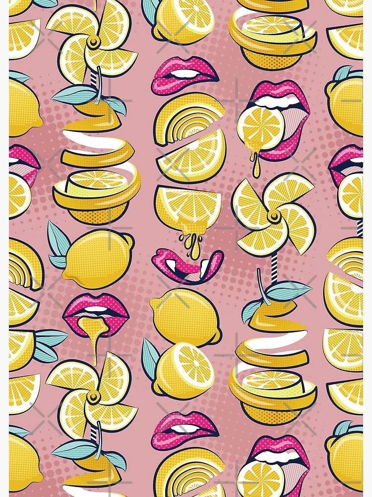 "Pop art citrus addiction // blush pink background fuchsia pink lips