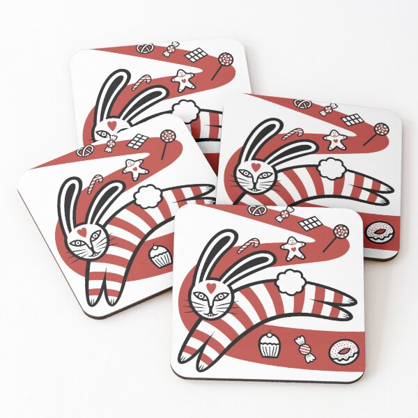 Item preview, Striped Rabbit Leaping On A Sweet Candy Road (black and red) designed and sold by wariana.