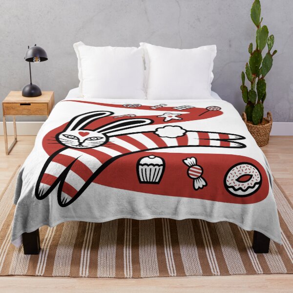 Item preview, Striped Rabbit Leaping On A Sweet Candy Road (black and red) designed and sold by wariana.