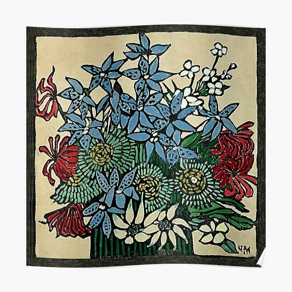 “Blue Orchids” by Margaret Preston Poster