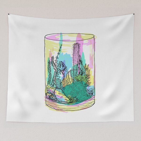Item preview, Succulents and Cactus on Jar -Still Life Colorful Watercolor plants inside Vase designed and sold by Plastic Memory Archive.