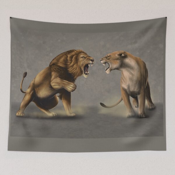 Item preview, Lion and lioness fighting designed and sold by TessaGeniets.