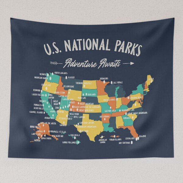 Item preview, U.S National Parks Map - Adventure Awaits designed and sold by Si Li.