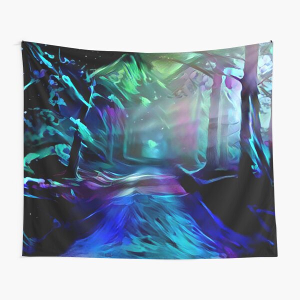 Blacklight Night Forest Path Tapestry