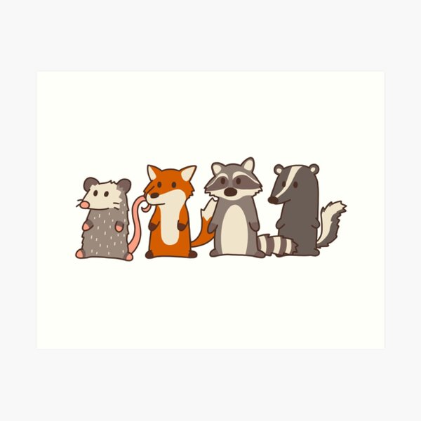Item preview, opossum, fox, raccoon and skunk woodland friends designed and sold by sivelobanova.