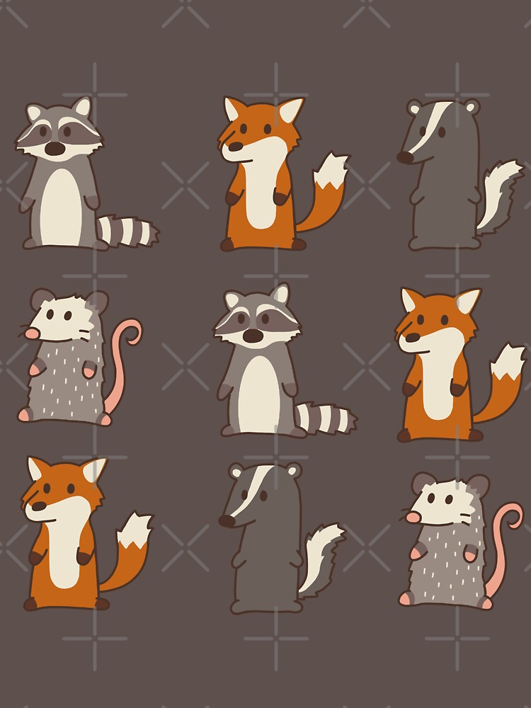 "fox, raccoon, opossum & skunk woodland friends 3" Tshirt by