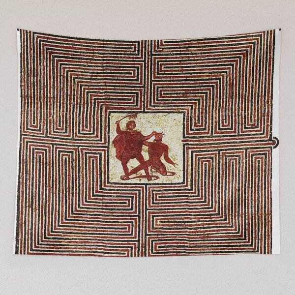 Item preview, Theseus Battling The Minotaur in the Labrynth - Roman Mosaic designed and sold by emovendo.