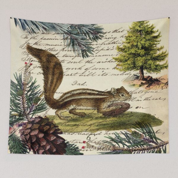 Item preview, dark academia winter evergreen pine cone chipmunk nut house squirrel designed and sold by LEILA ART SPACE.