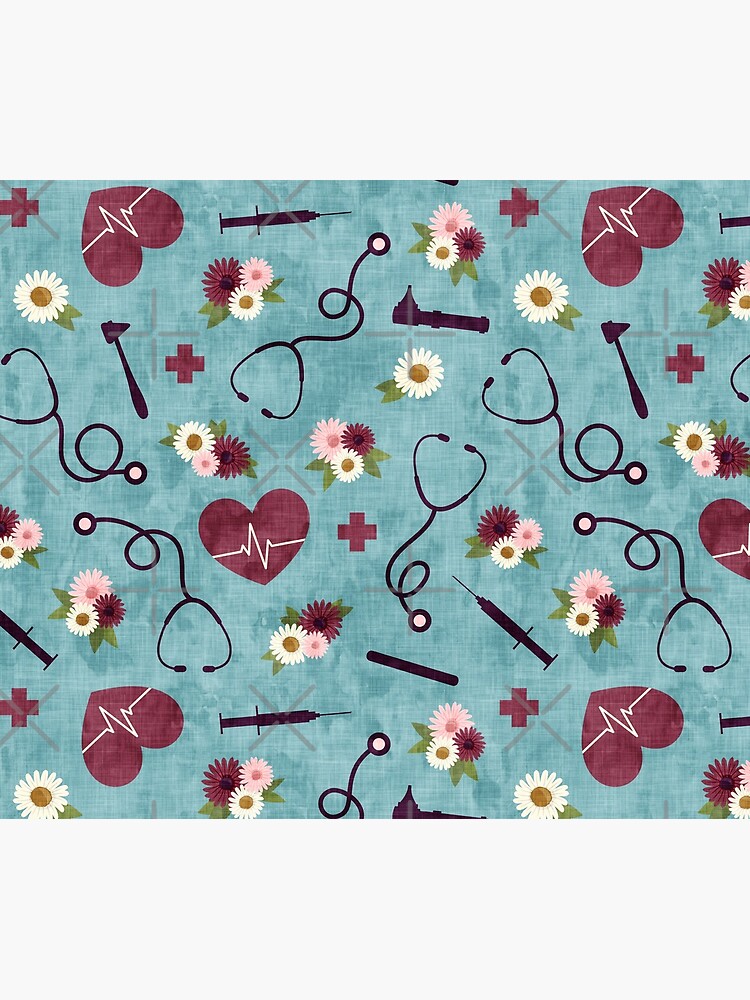 Floral Nursing - blue - Stethoscopes, heart beat, Otoscope by littlearrow