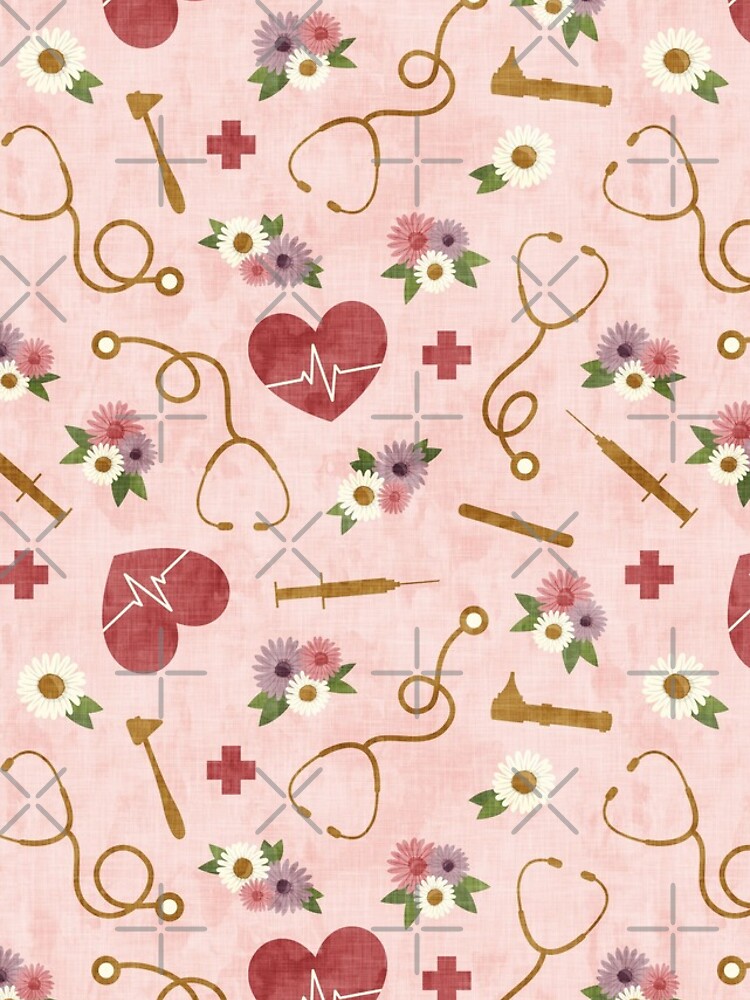 "Floral Nursing pink Stethoscopes, heart beat, Otoscope" iPhone