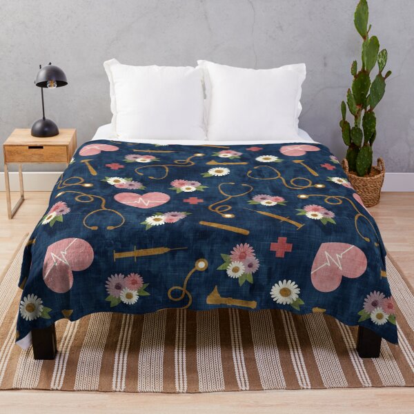 Item preview, Floral Nursing - navy - Stethoscopes, heart beat, Otoscope designed and sold by littlearrow.