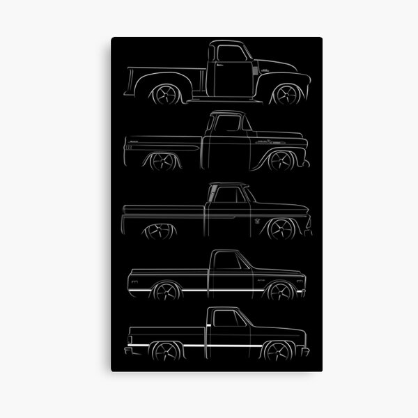 Disover Evolution of the Chevy Pickup - profile stencil, white | Canvas Print
