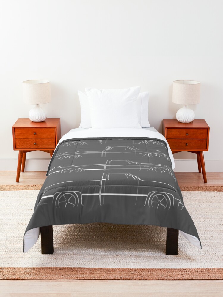 Alternate view of Evolution of the Chevy Pickup - profile stencil, white Comforter