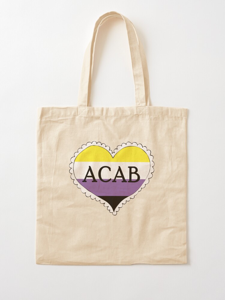 Alternate view of acab nonbinary pride flag heart Tote Bag