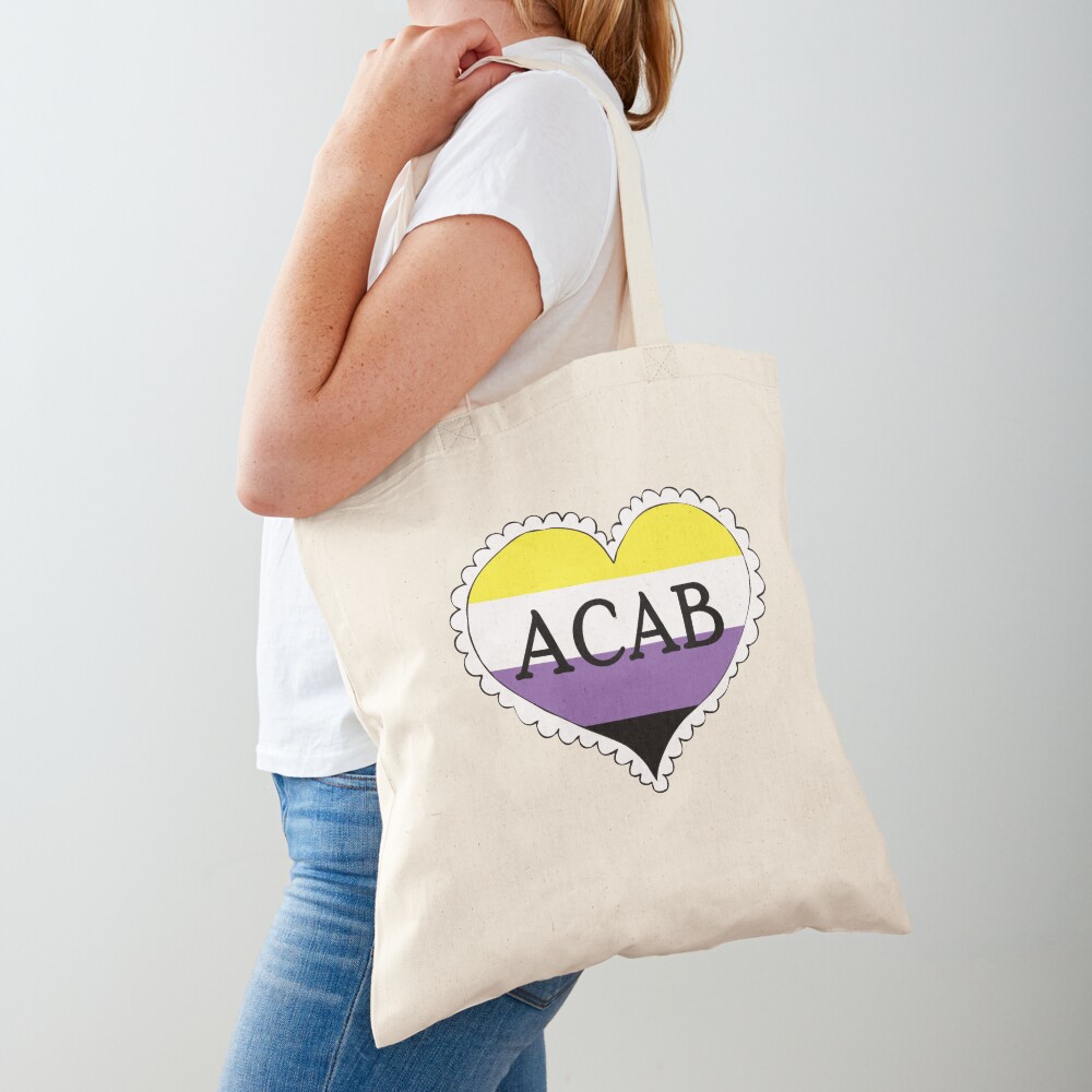 acab nonbinary pride flag heart Tote Bag