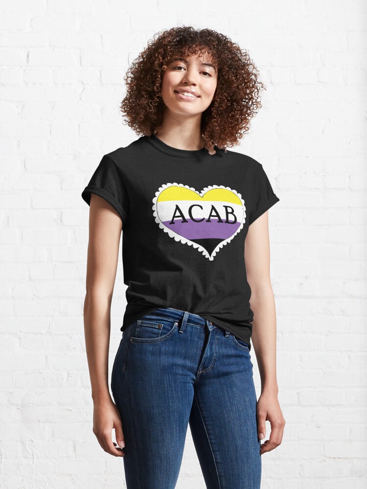 Alternate view of acab nonbinary pride flag heart Classic T-Shirt