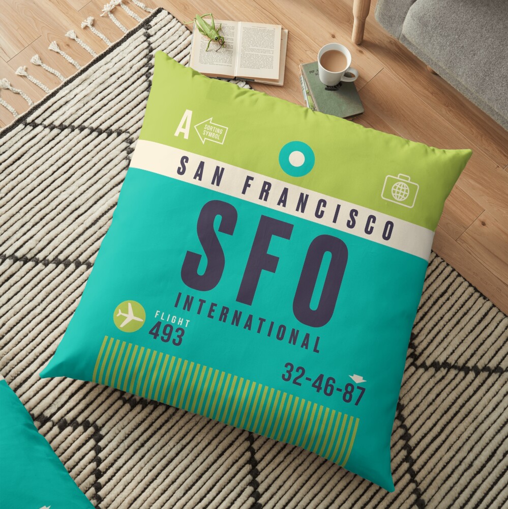 Retro Airline Luggage Tag A - SFO San Francisco Airport USA Floor Pillow