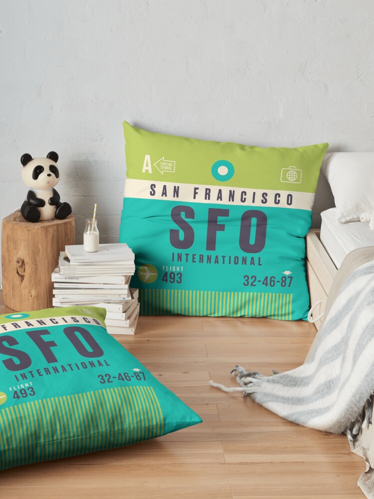 Alternate view of Retro Airline Luggage Tag A - SFO San Francisco Airport USA Floor Pillow