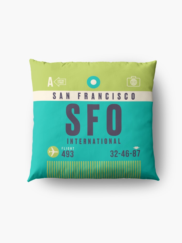Alternate view of Retro Airline Luggage Tag A - SFO San Francisco Airport USA Floor Pillow