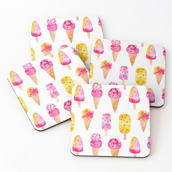 Item preview, Watercolor Pink Yellow ice cream cones designed and sold by Lia Midstream.