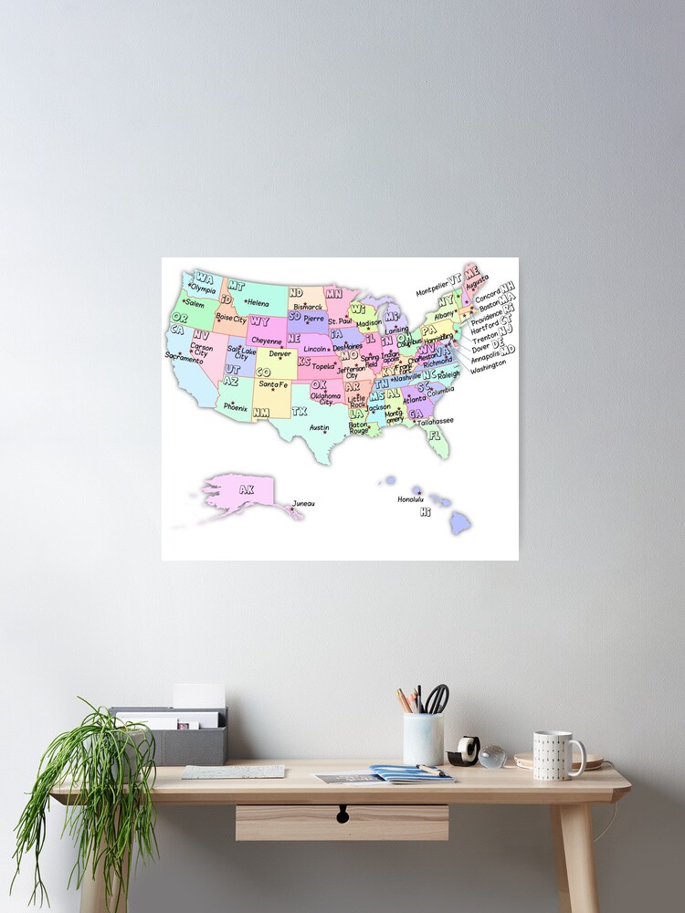 Mapa De Estados Unidos Con Abreviaturas Y Nombre Completo