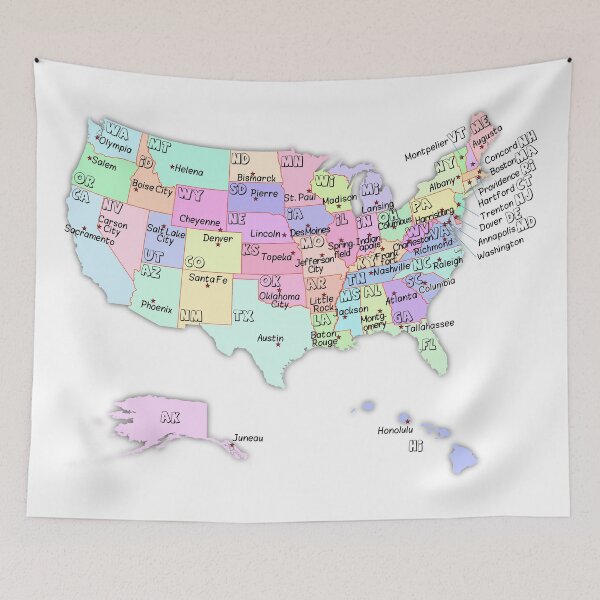 Item preview, USA Map with State Abbreviations and capital cities names designed and sold by mashmosh.