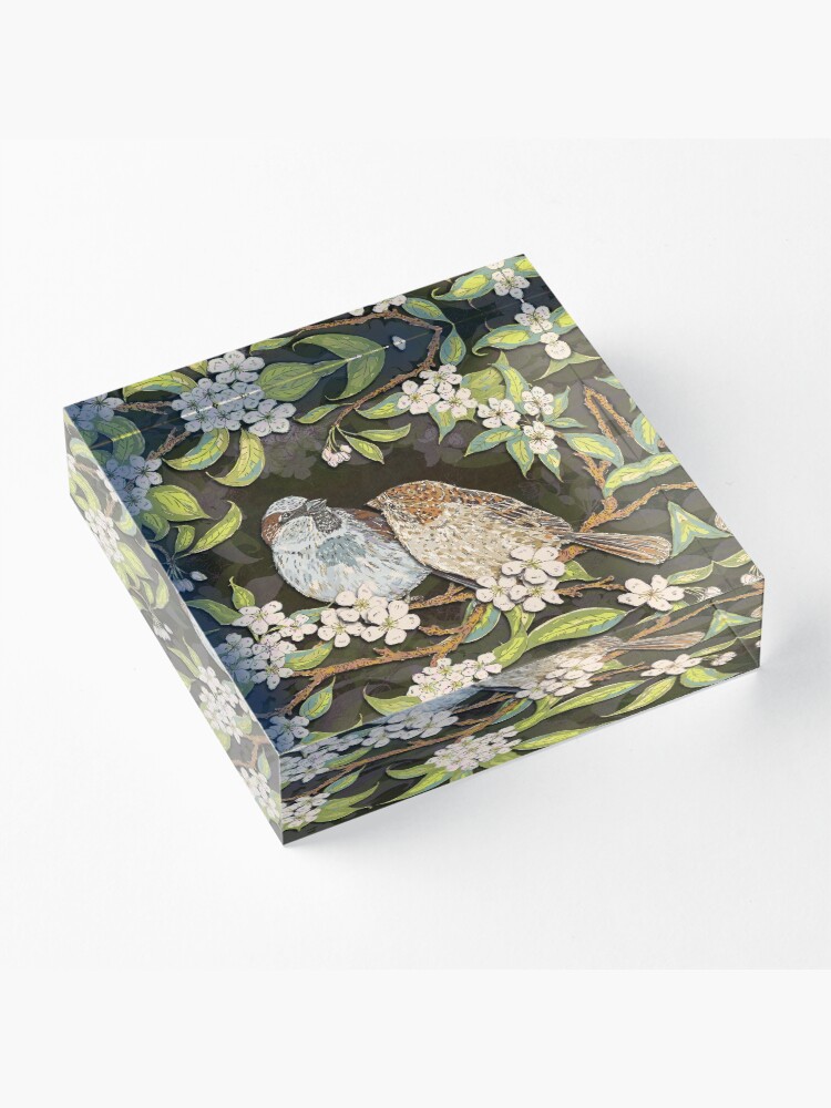 Alternate view of Sparrows in the Plum Tree Acrylic Block
