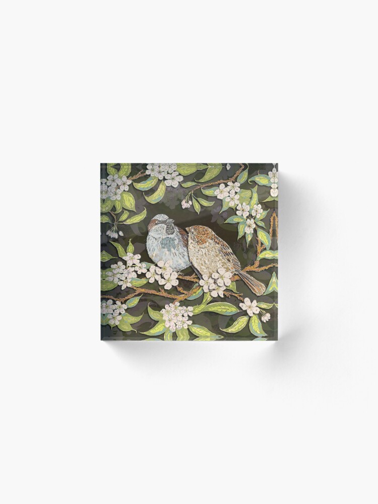 Alternate view of Sparrows in the Plum Tree Acrylic Block