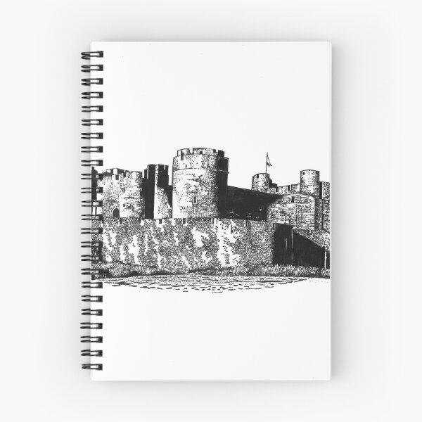 Aperçu de l'œuvre beau dessin au trait du château de Caerphilly vers 1290 créée et vendue par Stephen Dale.