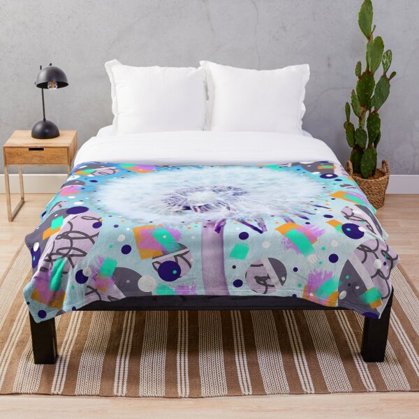 Blue and purple dandelion wish with geometric circles Throw Blanket