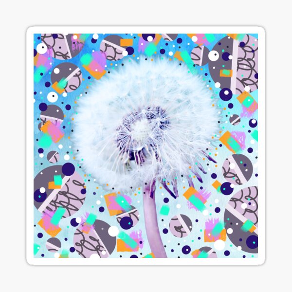 Blue and purple dandelion wish with geometric circles Sticker