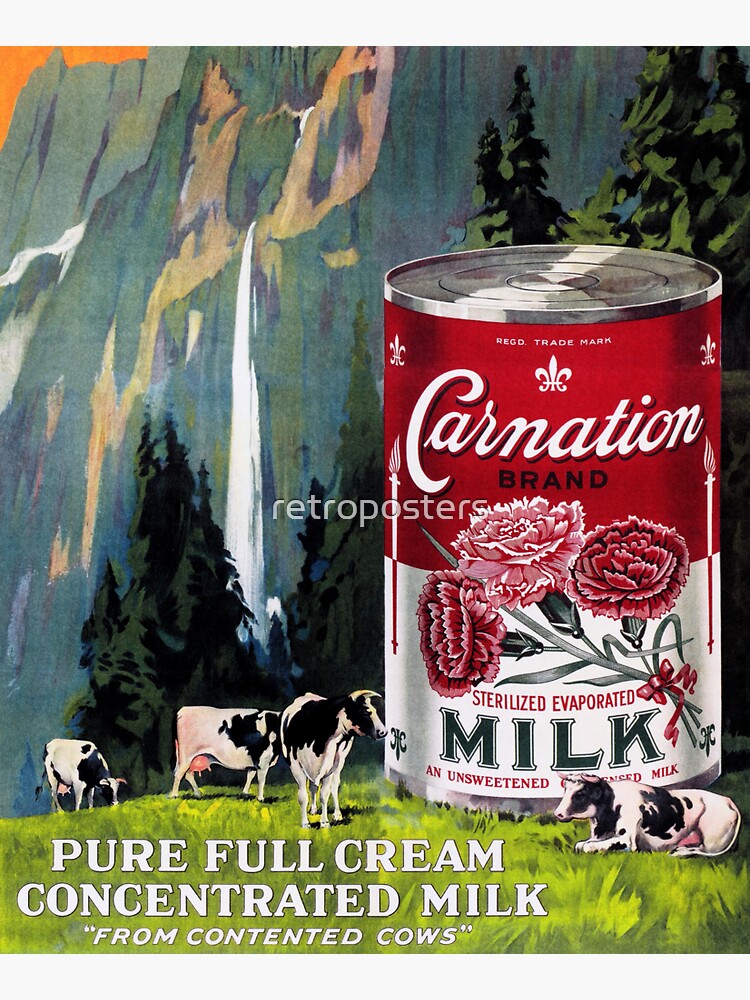 "CARNATION Full Cream Evaporated Milk Vintage Food Advertisement Art