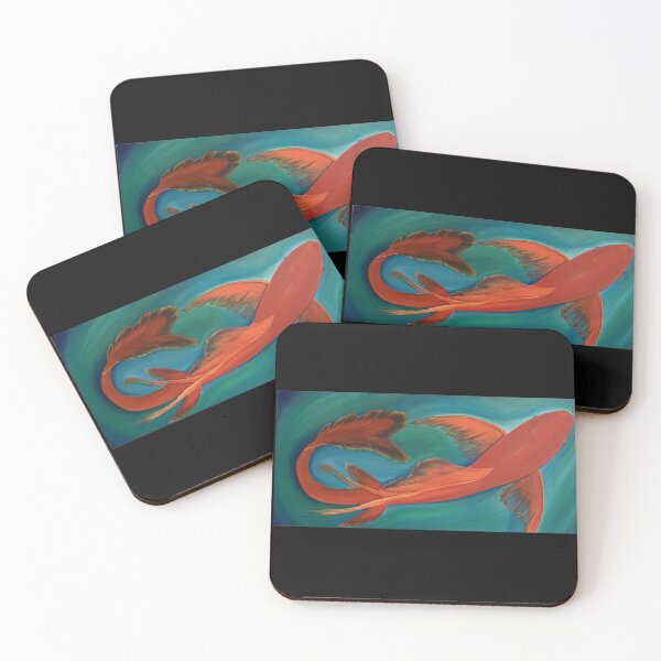 Item preview, Orange Butterfly Koi on Bluegreen background designed and sold by Xenia Blankinship.