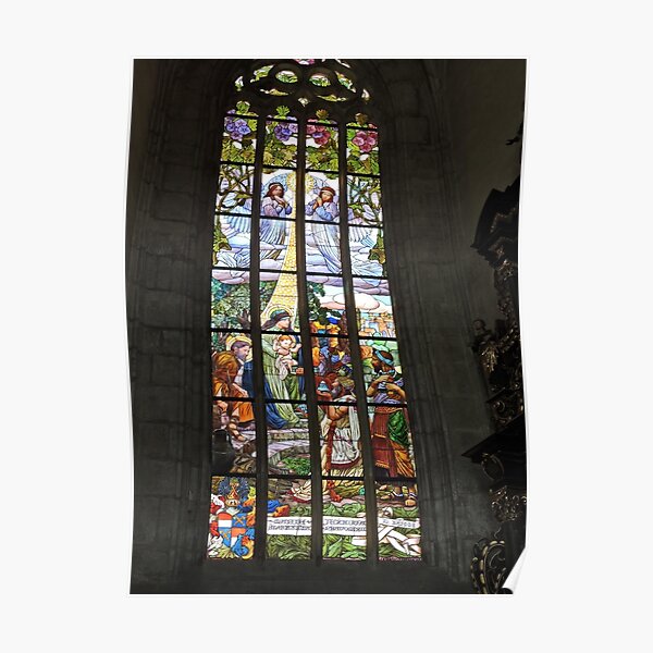 St Barbara's cathedral, Kutna Hora, stained glass window Poster