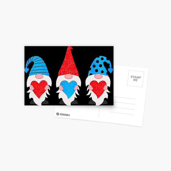 Three Gnomes Holding hearts Valentines Postcard