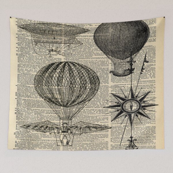 Item preview, Dark Academia victorian steampunk airship plane hot air balloon designed and sold by LEILA ART SPACE.