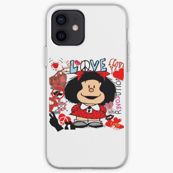 Love,amor y mafalda rodeada de corazones Funda blanda para iPhone
