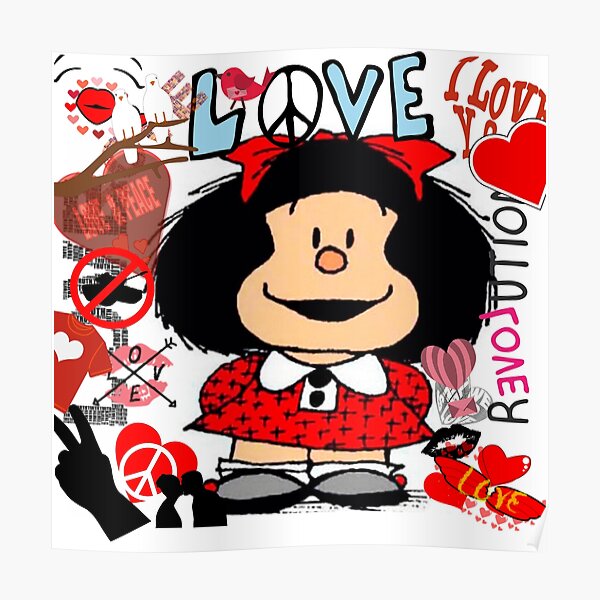 Amour, amour et mafalda entourés de coeurs Poster