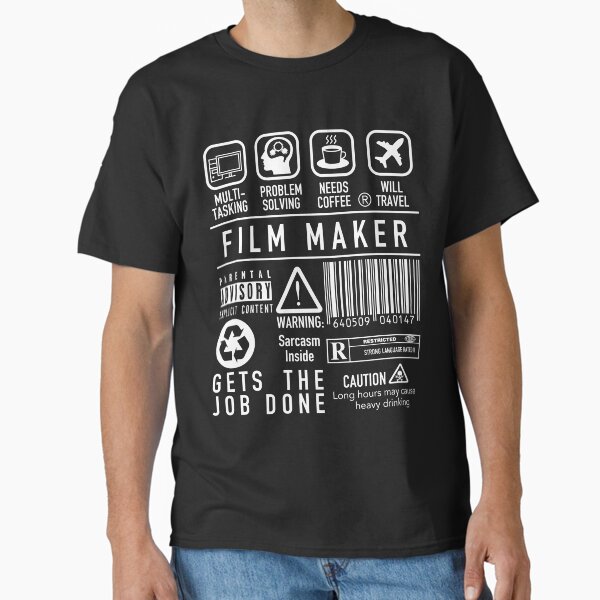 Vista previa del artículo con la obra «Camiseta de cineasta: símbolos inspiradores de cineastas», diseñado y vendido por JukeLox.